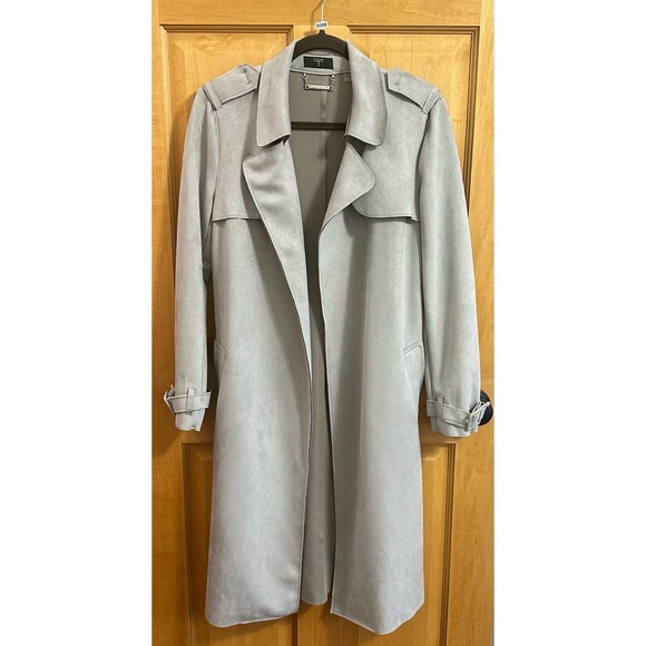 NWOT, T Tahari Women’s Taupe Faux Suede Size Small Long Coat - Picture 2 of 16